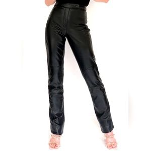 Black Straight-Leg Leather Pants - Women
